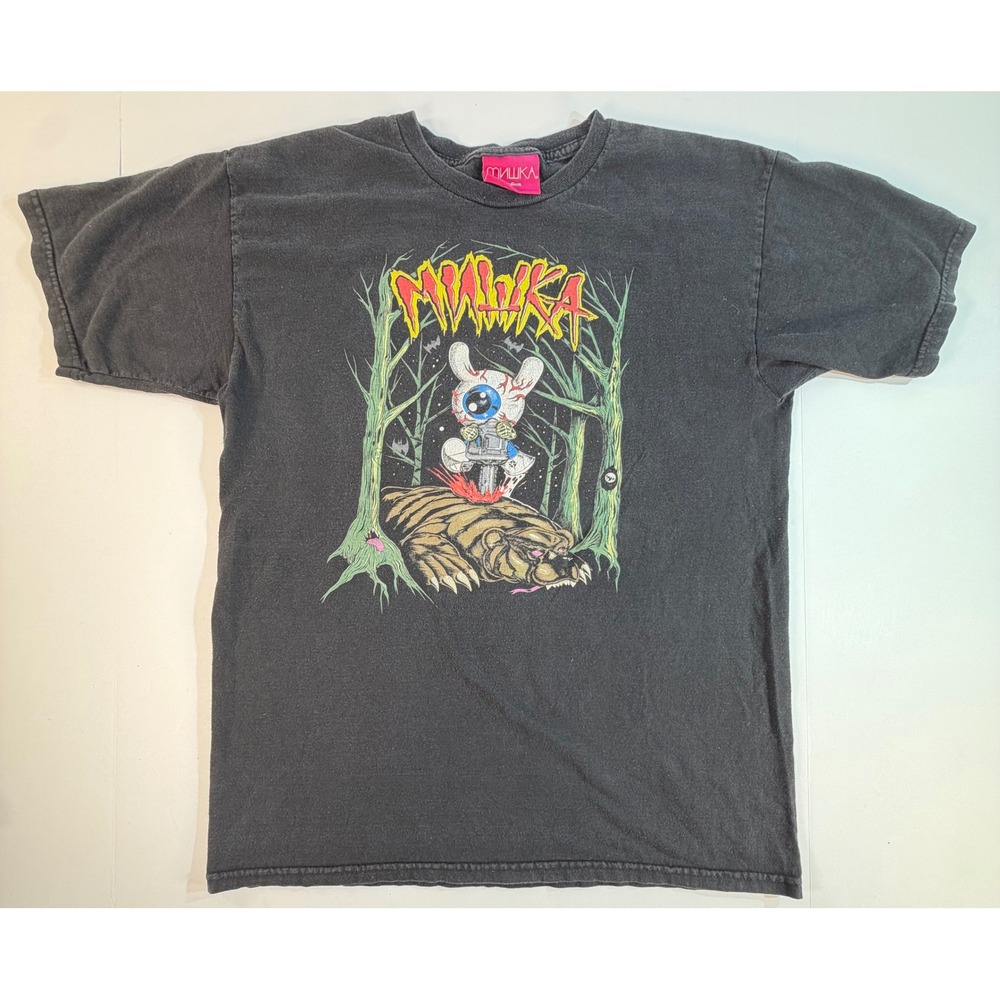 Mishka x Korbt Keep Watch Eyeball Chainsaw Bear T-Shirt Mens Medium Black USA